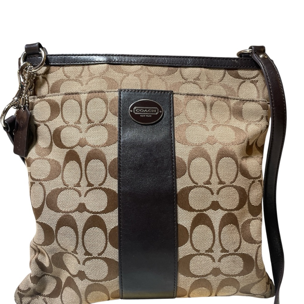 Coach Signature Brown & Tan Crossbody w Black Leather- Used - Picture 3 of 17